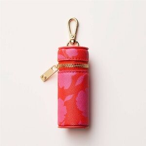 Kate Spade Red and Pink Floral Keychain Bag Charm Lipstick Holder